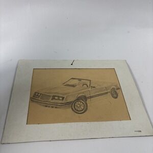 Vintage Pencil Drawing Classic Convertible Car Sketch Matted Original Artwork